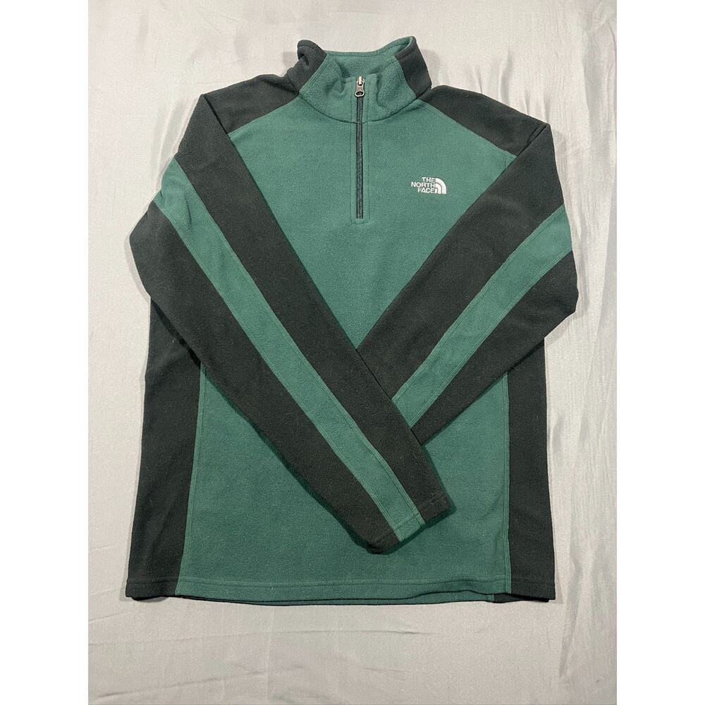 The North Face Fleece Jacket Boys XL (18-20) Green Black Mock Neck Quarter Zip